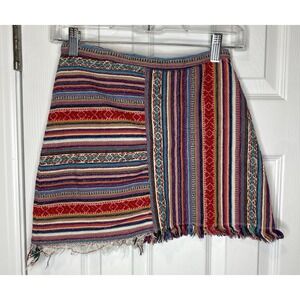 Showpony Women's Vibrant Striped Fringe Mini‎ Skirt Multicolor Size 6